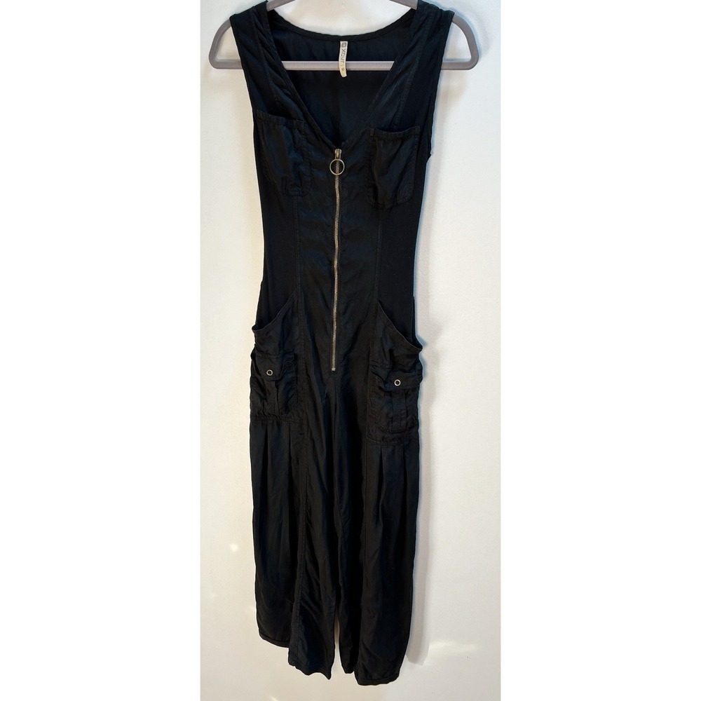 XCVI Linette Women's XS Black Cropped Wide Leg Utility Jumpsuit Boho Comfy Light